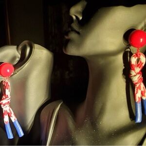 Vibrant Red and Blue Knot Earrings